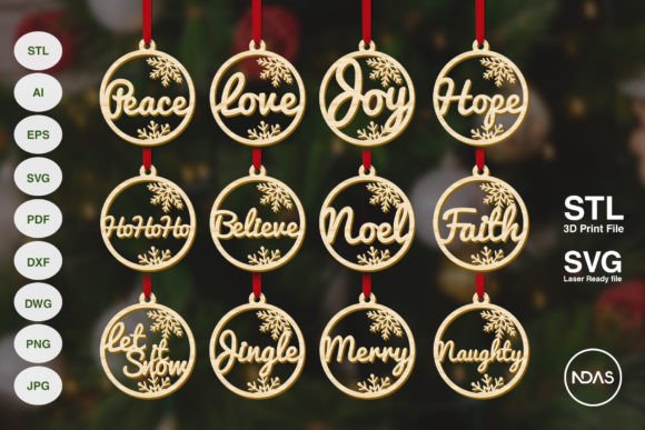 12 Christmas Ornament Words Decoration