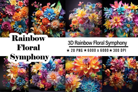 3D Rainbow Floral Symphony: Elevate Your Visual Projects with Vibrant Digital Art