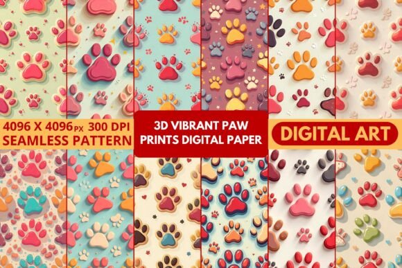 3d Vibrant Paw Prints Digital Paper: Elevating Creative Projects with Seamless Texture