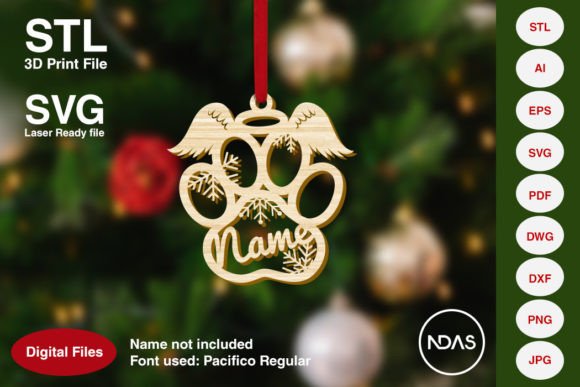 Dog Paw Angel Christmas Tree Decoration