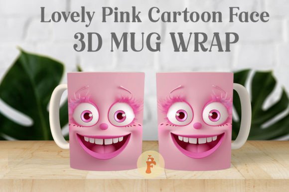 Lovely Pink Cartoon Face 3D Mug Wrap