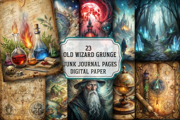 Old Wizard Grunge Junk Journal Pages