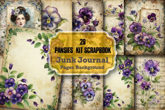 Pansies Junk Journal Kit, Scrapbook