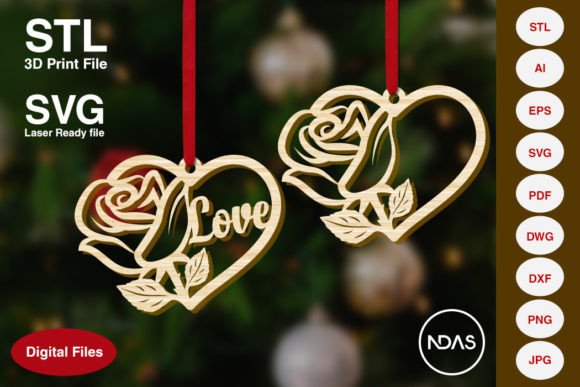 Rose, Love Text on Heart for Valentine Designs