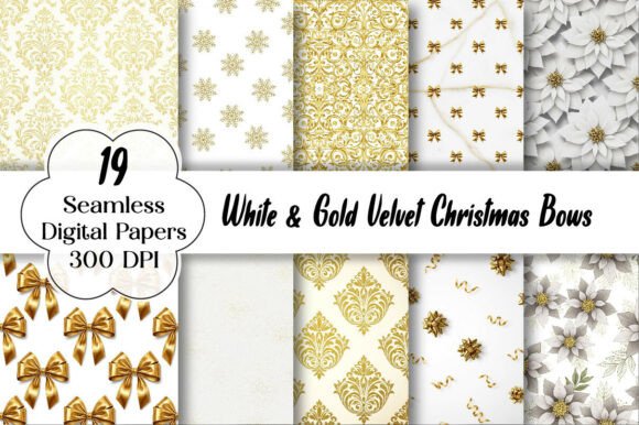 White Gold Velvet Christmas Bows